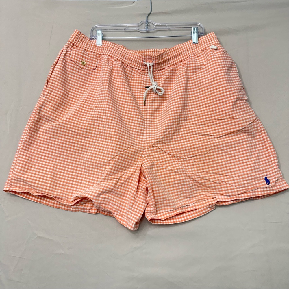 Polo Ralph Lauren Mens 3XB Orange Gingham Swim Trunks Lined Big Tall Shorts